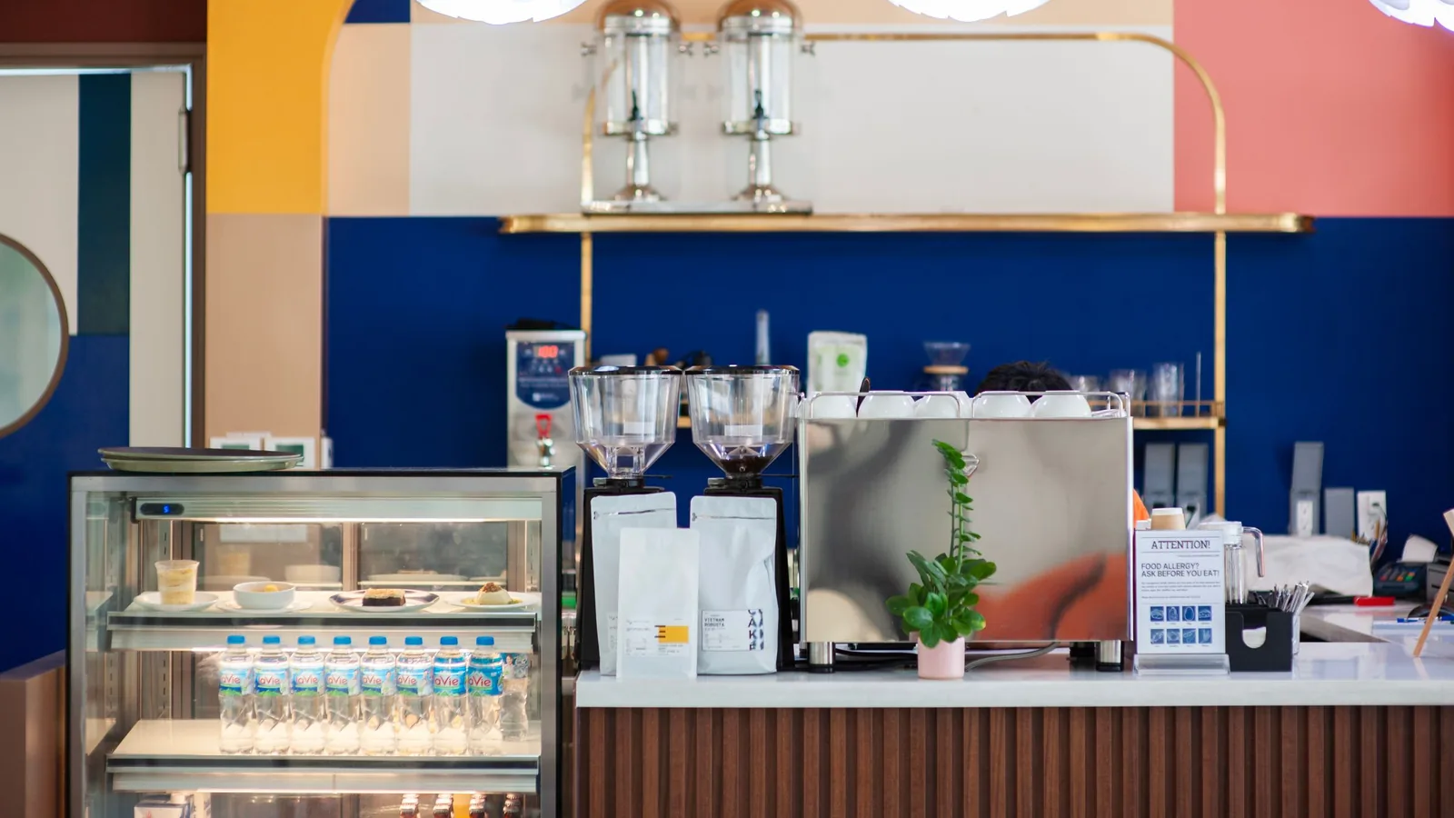 Counter of a bright modern tea and coffee shop